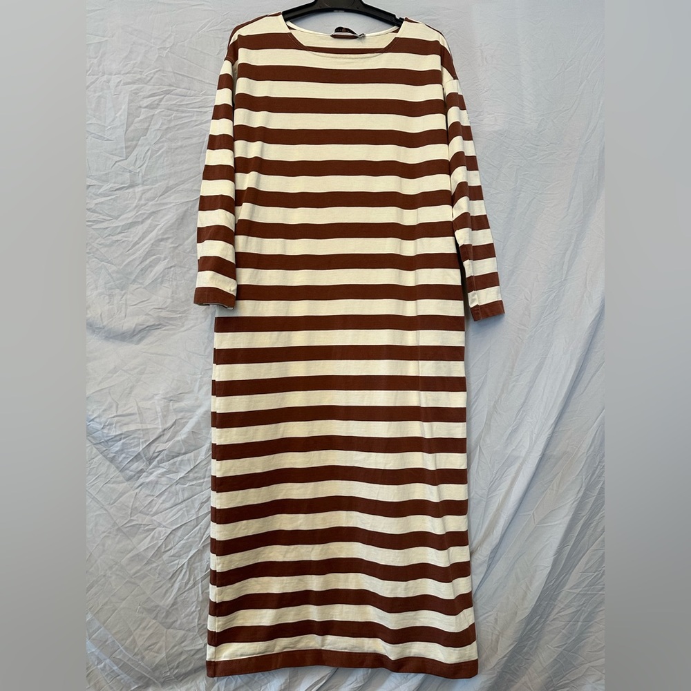 Tory Burch tent dress brown and cream striped midi length Size S